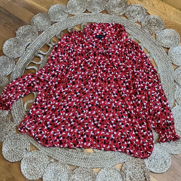 Lane Bryant button up top 22/24 red white black - Picture 1 of 5